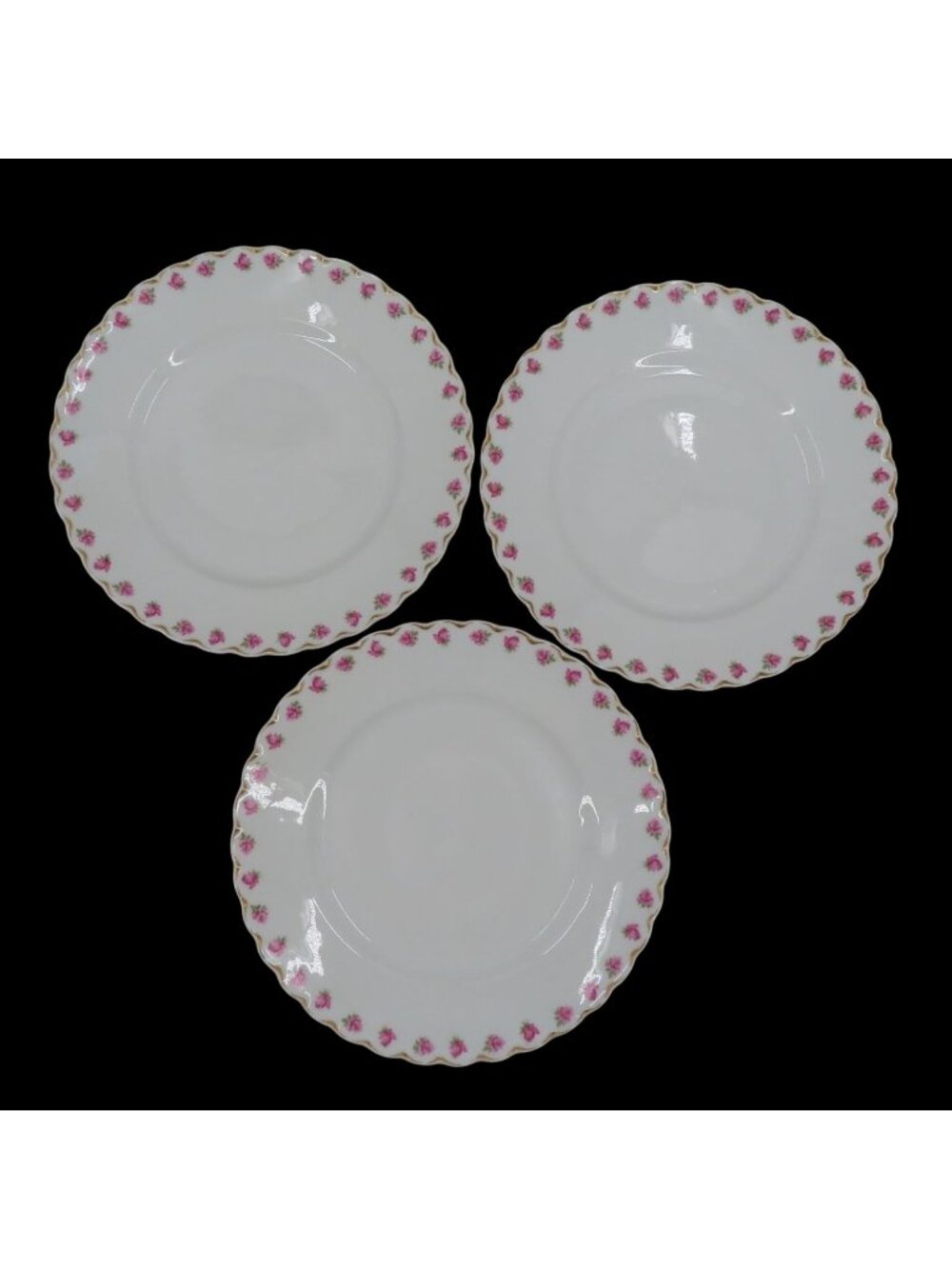 VTG Haviland Set of 3 Plates 9.5in Pink Rose Flower Gold Scallop Limoges France